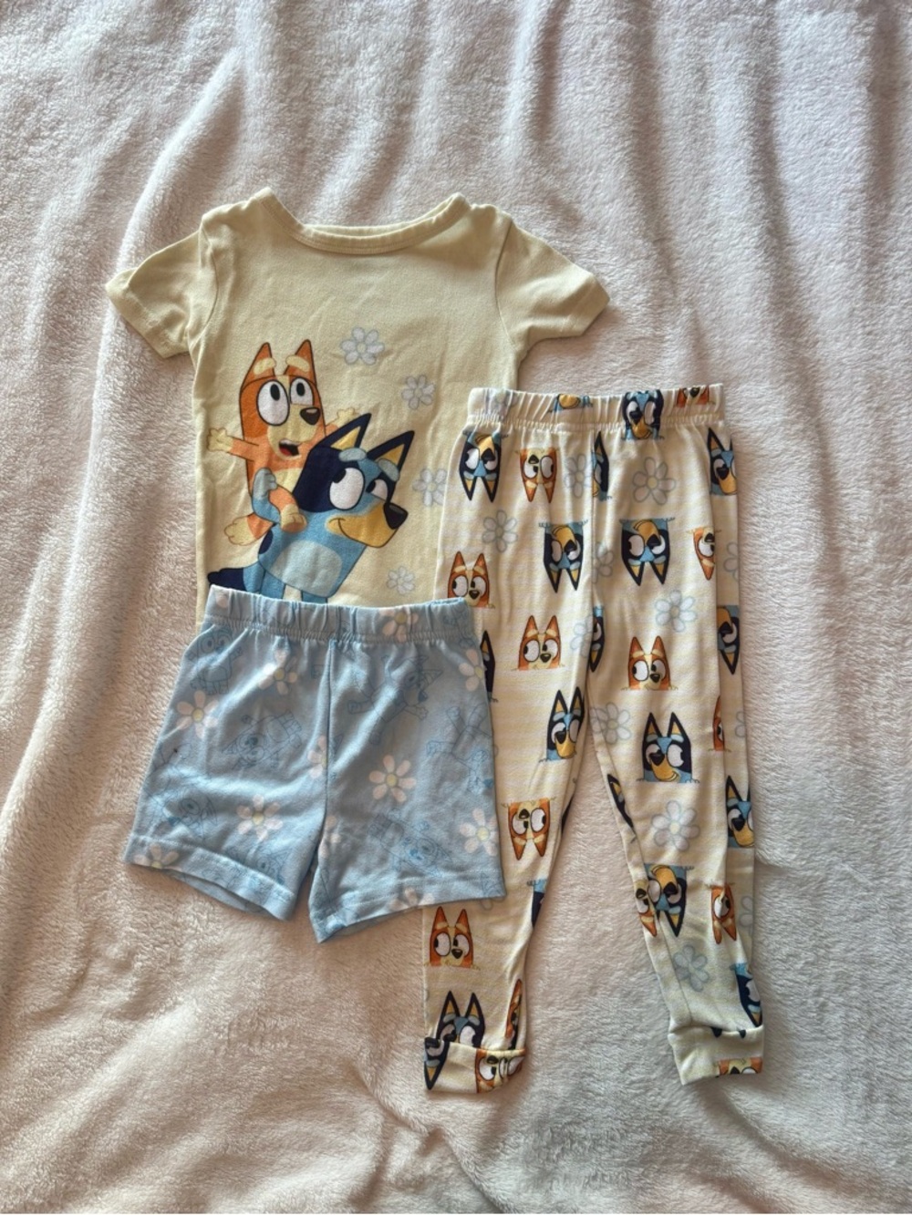 Light Yellow & Light Blue Bluey & Bingo 3-Piece Pajama Set
